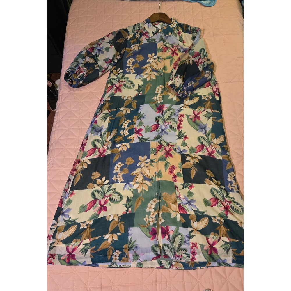 Tommy Bahama Floral Patchwork Midi/Maxi Shirt Dress Multicolor Button Front M - Picture 2 of 9